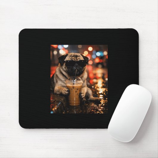 Lustiger Pug, der Eiskaffee trinkt, süßes Geschenk Mousepad (Mit Mouse)