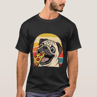 Lustiger Pug, der Pizza isst - Retro-Sonnenunterga T-Shirt