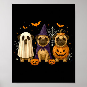 Lustiger Pug-Geist-Hexe-Kürbis-Halloween-Kostüm Poster