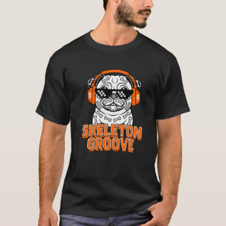 Lustiger Pug Halloween Skelett Groove DJ Hund T-Shirt