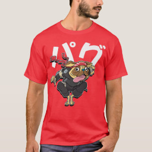 Lustiger Pug-Hund als japanischer Samurai-Comic-Ar T-Shirt