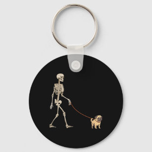 Lustiger Pug-Skelett-Hund läuft Halloween-Hund Schlüsselanhänger