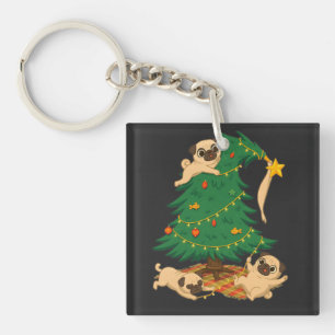 Lustiger Pug-Weihnachtsbaum-Chaos-Geschenk Schlüsselanhänger