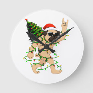 Lustiger Pug Weihnachtsbaum – Süße Xmas Runde Wanduhr