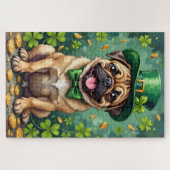 Lustiger Pug zum St. Patrick's Day Glückshund Puzzle (Horizontal)