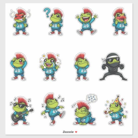 Lustiger Punk-Frosch-Sticker-Pack — Mohawk-Frosch Aufkleber (Blatt)