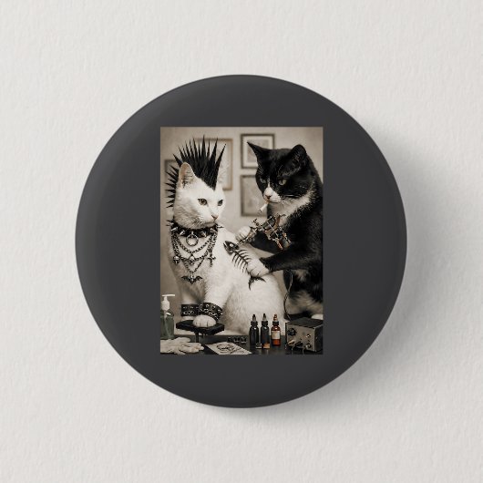 Lustiger Punk-Katzen-Tätowierer-Goth-Subkultur-Mem Button (Vorderseite)