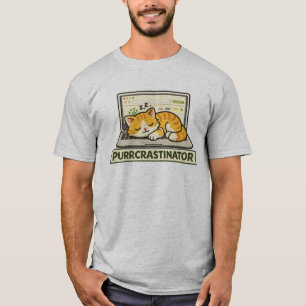 Lustiger Purrcrastinator-Katze schläft auf Laptop- T-Shirt