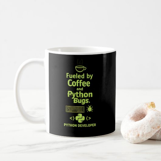 Lustiger Python-Entwickler – Angetrieben von Coffe Kaffeetasse (Mit Donut)