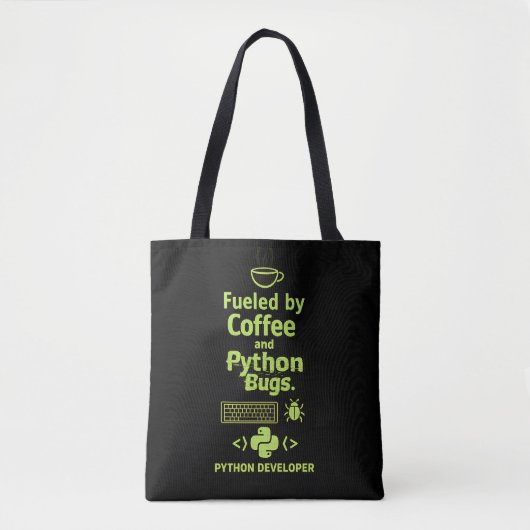 Lustiger Python-Entwickler – Angetrieben von Coffe Tasche (Vorderseite)