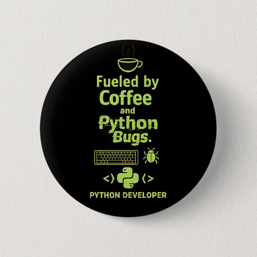 Lustiger Python-Entwickler – Angetrieben von Kaffe Button (Vorderseite)