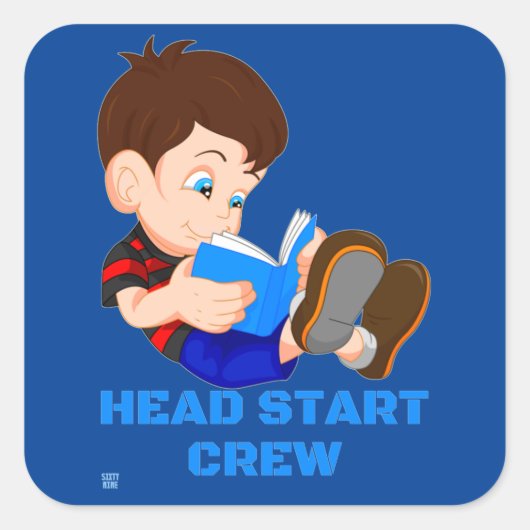 lustiger quadratischer Aufkleber "HEAD START CREW" (Vorderseite)