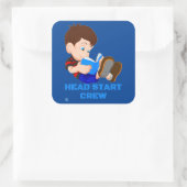 lustiger quadratischer Aufkleber "HEAD START CREW" (Tasche)