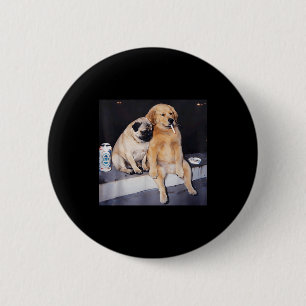Lustiger rauchender Hund Pug Meme Golden Retriever Button