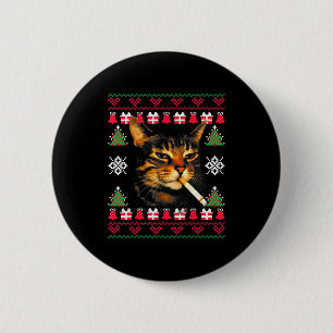 Lustiger rauchender Katzen-Meme hässlicher Weihnac Button