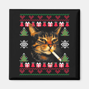 Lustiger rauchender Katzen-Meme-hässlicher Weihnac Magnet