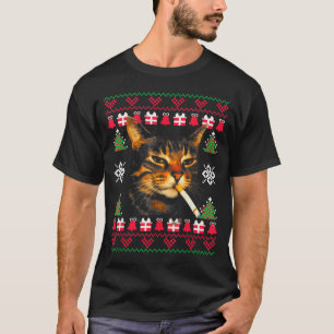Lustiger rauchender Katzen-Meme-hässlicher Weihnac T-Shirt