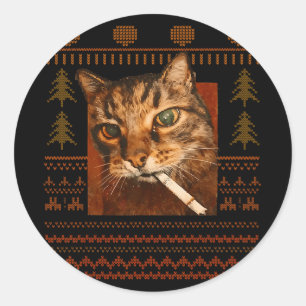 Lustiger rauchender Katzen-Meme-Weihnachten hässli Runder Aufkleber