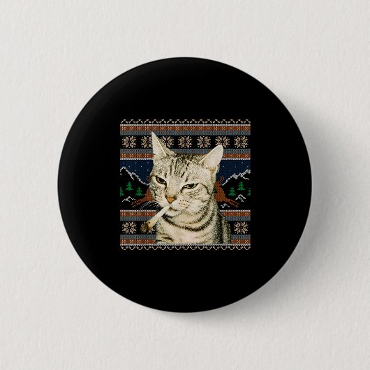 Lustiger rauchender Katzen-Meme-Weihnachts-hässlic Button (Vorderseite)