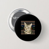 Lustiger rauchender Katzen-Meme-Weihnachts-hässlic Button (Vorne & Hinten)