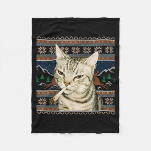 Lustiger rauchender Katzen-Meme-Weihnachts-hässlic Fleecedecke