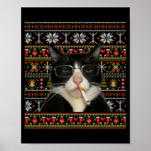 Lustiger rauchender Katzen-Meme-Weihnachts-hässlic Poster