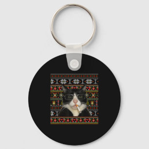 Lustiger rauchender Katzen-Meme-Weihnachts-Hässlic Schlüsselanhänger