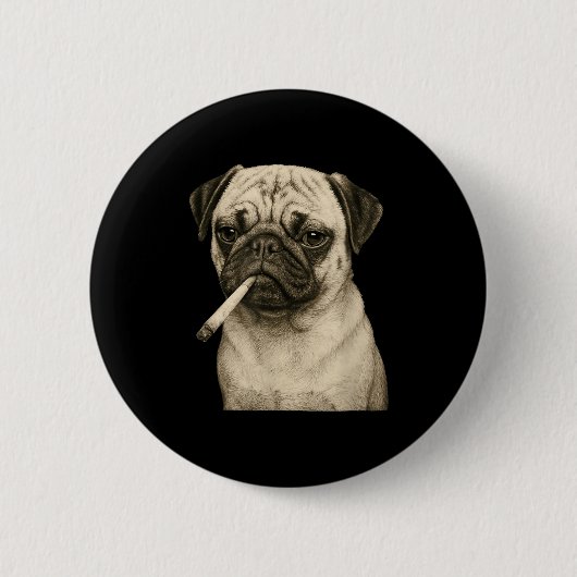 Lustiger rauchender Mops-Hund raucht Zigarette Gen Button (Vorderseite)