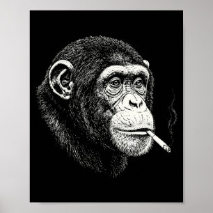 Lustiger rauchender Schimpanse _ y2k Affe Meme vin Poster