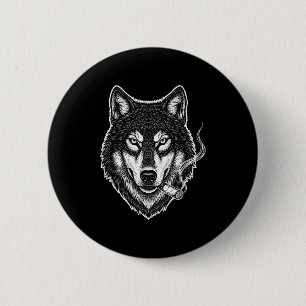 Lustiger rauchender Wolf-Meme Vintage-Zigarettende Button