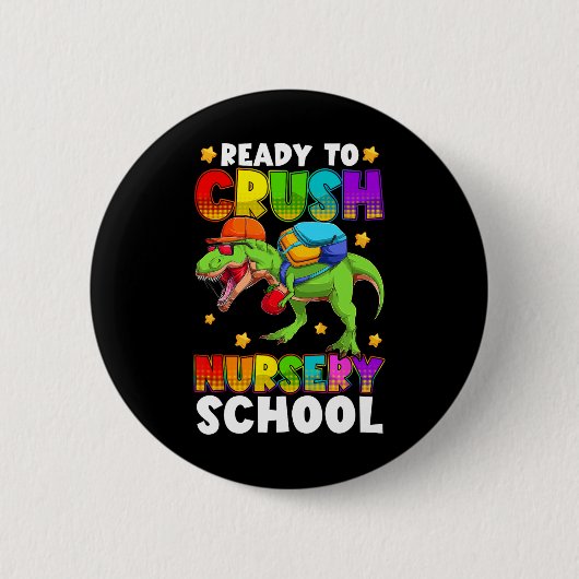 Lustiger Ready To Crush Kindergarten T Rex Erster Button (Vorderseite)