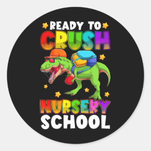 Lustiger Ready To Crush Kindergarten T Rex Erster  Runder Aufkleber