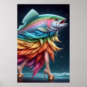 Lustiger Regenbogenforellen-Fischmode Poster
