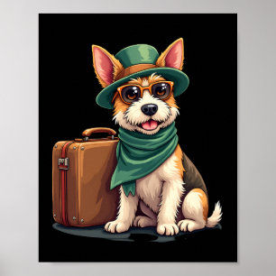 Lustiger reisender Hund mit Tasche Grafik für Koff Poster