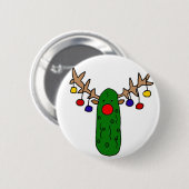 Lustiger Ren-Essiggurken-WeihnachtsCartoon Button (Vorne & Hinten)