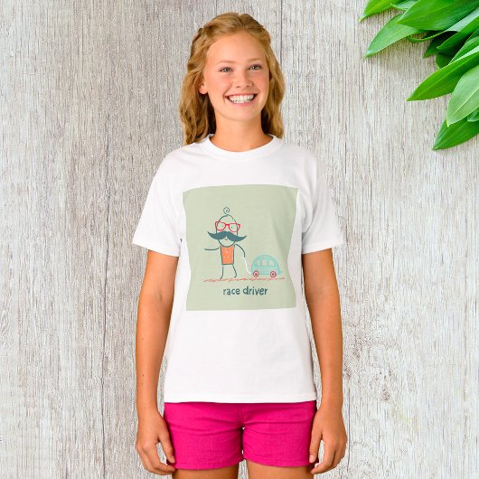 Lustiger Rennfahrer-Schnurrbart-Charakter T-Shirt