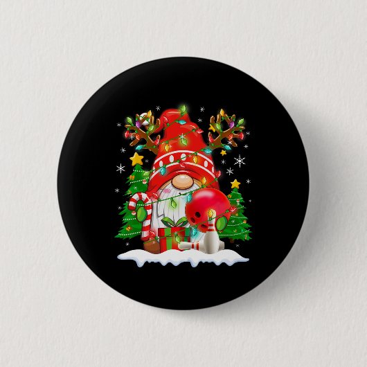 Lustiger Rentier-Gnom und Bowling-Weihnachtsbeleuc Button (Vorderseite)