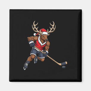 Lustiger Rentiere-Hockeyspieler Weihnachten Männer Magnet