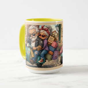 Lustiger Rentner-Paar-Abenteuer-Roller-Reisebecher Tasse