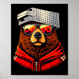 Lustiger Retro-Bär mit Käsehobel-Hut Bär mit Poster