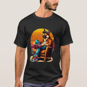 Lustiger Retro-Deutscher-Schaferhund-Hund Mit Sonn T-Shirt