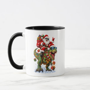 Lustiger Retro-Dinosaurier-Santa-auf-T-Rex-Weihnac Tasse