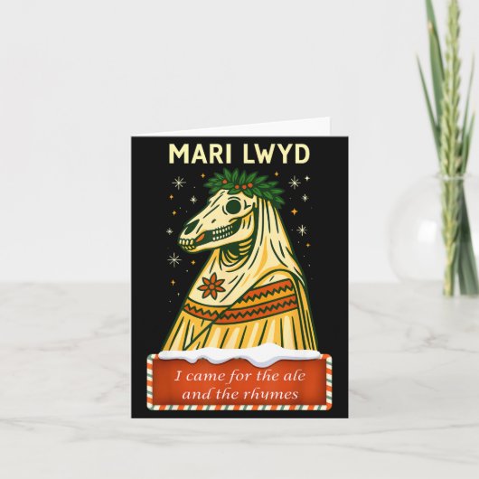 Lustiger Retro-Folklore-Skelett-Pferd Mari Lwyd Yu Karte (Vorderseite)