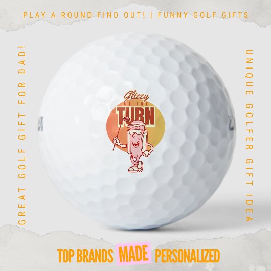 Lustiger Retro-Golf-Hotdog-Maskottchen Glizzy an d Golfball