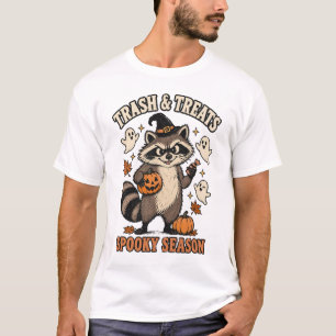 Lustiger Retro-Halloween-Waschbär-Müll & Süßigkeit T-Shirt