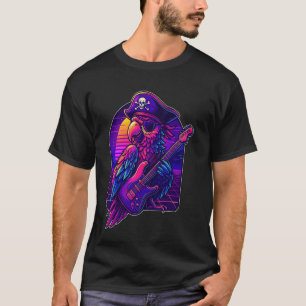 Lustiger Retro-Piratenpapagei Vogel spielt elektri T-Shirt