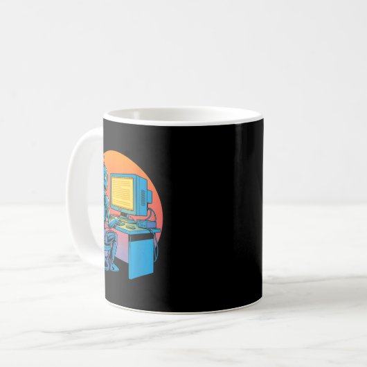 Lustiger Retro-Roboter codiert Computerbildschirm Kaffeetasse (Vorderseite Links)