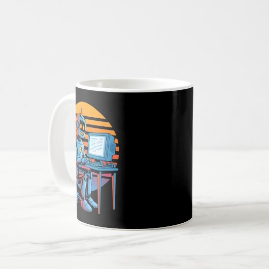 Lustiger Retro-Roboter codiert Computerbildschirm Kaffeetasse (Vorderseite Links)