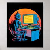 Lustiger Retro-Roboter codiert Computerbildschirm Poster (Vorne)