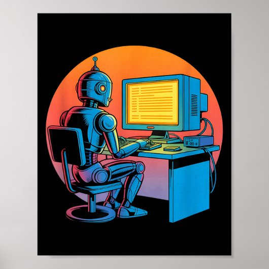 Lustiger Retro-Roboter codiert Computerbildschirm Poster (Vorne)